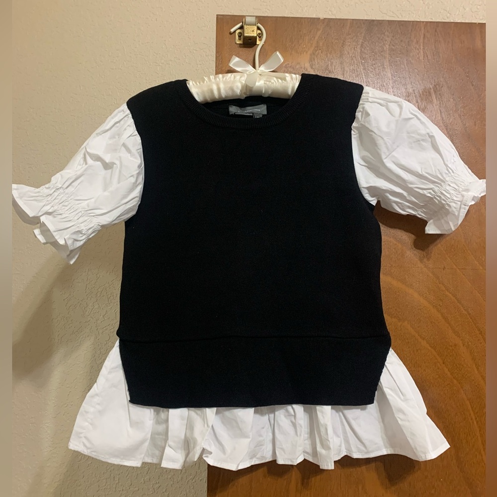 Anthropologie Black and White Ruffle Blouse